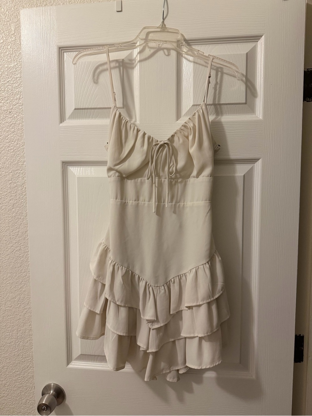 Forever 21 Cream Ruffle Tiered Spaghetti Strap Mini Dress